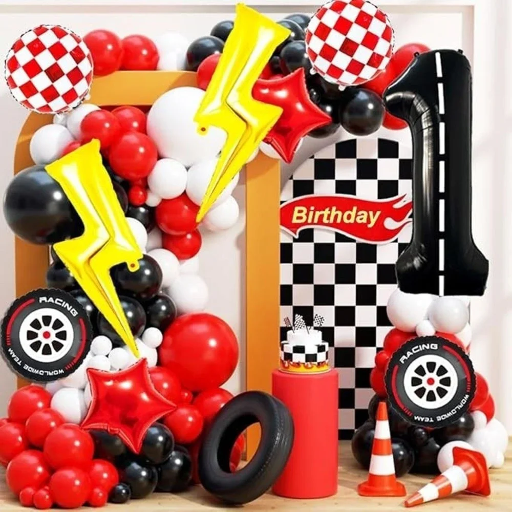 Race Car Racing Party Balloons Decorations #1 Foil Lightning Checkered Stars BIG